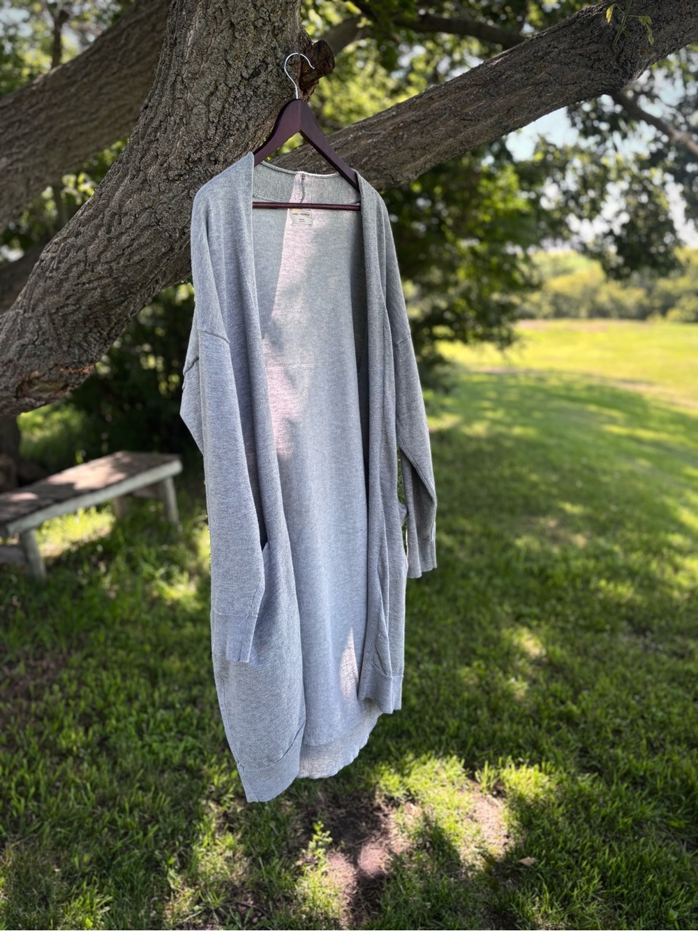 Lightweight Open-Front Gray Cardigan with Pockets